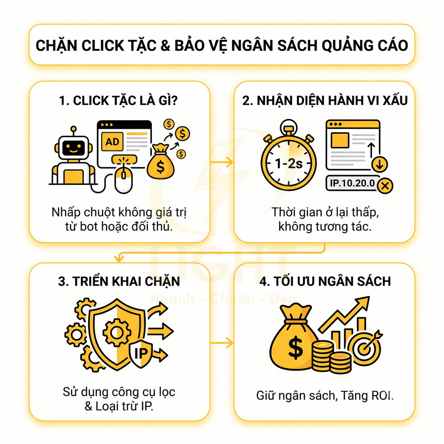 Quy trình chặn click tặc bảo vệ ngân sách quảng cáo với nhận diện hành vi xấu và tối ưu chi phí marketing