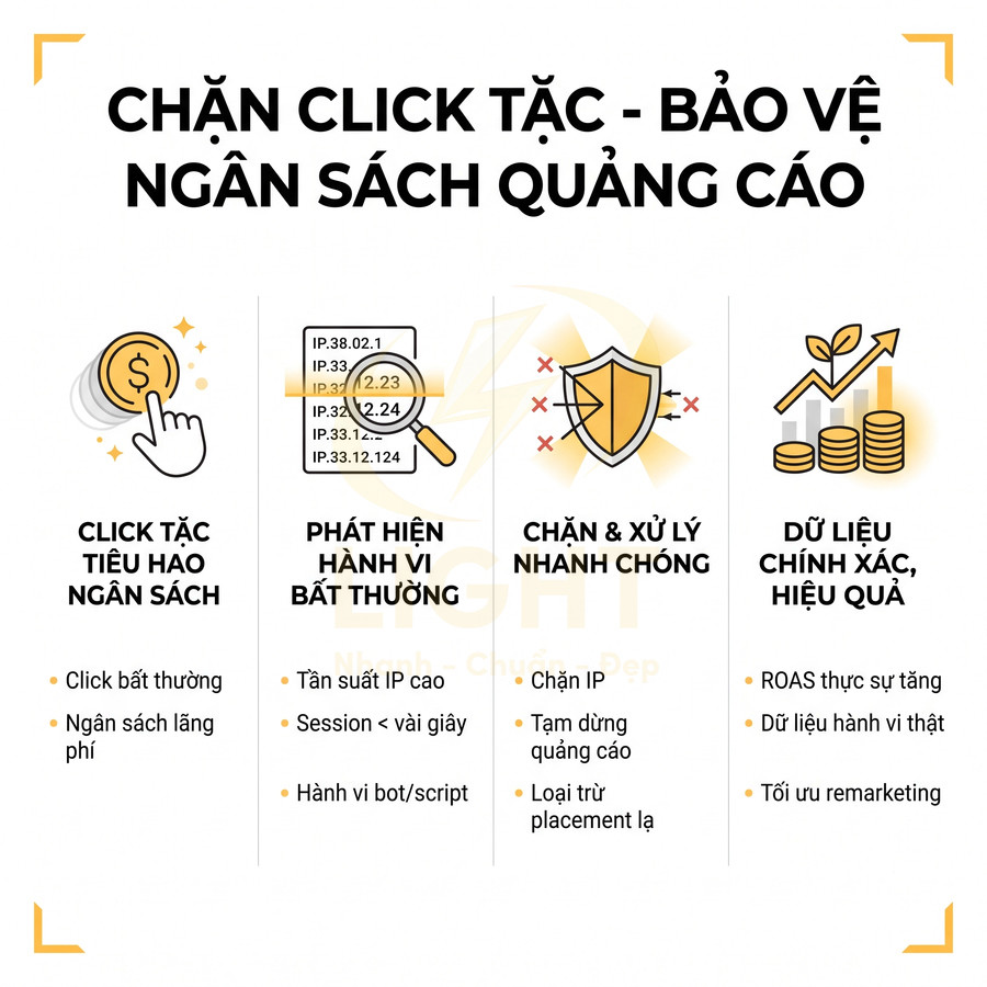 Giải pháp chặn click tặc bảo vệ ngân sách quảng cáo với phát hiện IP bất thường và xử lý nhanh chóng