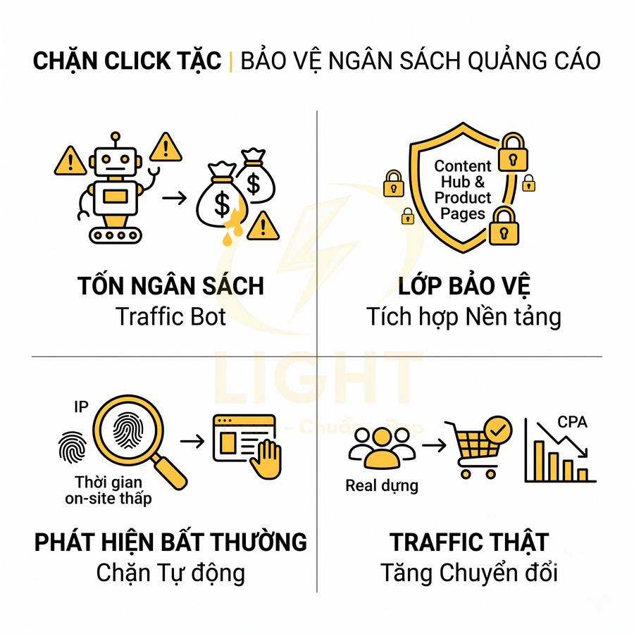 Giải pháp chặn click tặc Light bảo vệ ngân sách quảng cáo và tăng chuyển đổi traffic thật