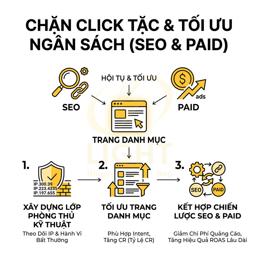 Quy trình chặn click tặc và tối ưu ngân sách quảng cáo với chiến lược kết hợp SEO và Paid Ads