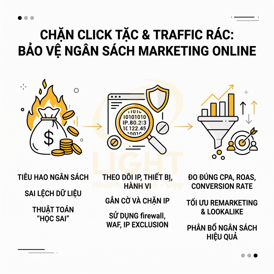Giải pháp chặn click tặc và traffic rác bảo vệ ngân sách quảng cáo marketing online với các lợi ích chính