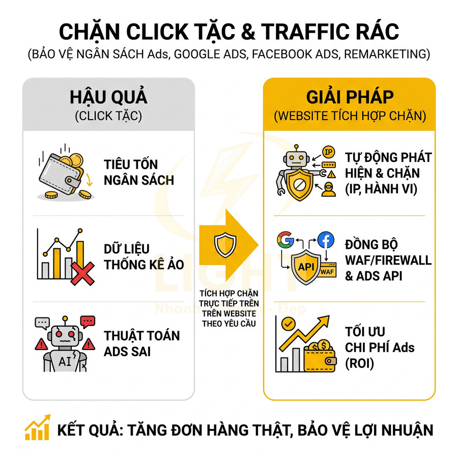 Giải pháp chặn click tặc và traffic rác cho website, bảo vệ ngân sách quảng cáo và tối ưu chi phí Ads