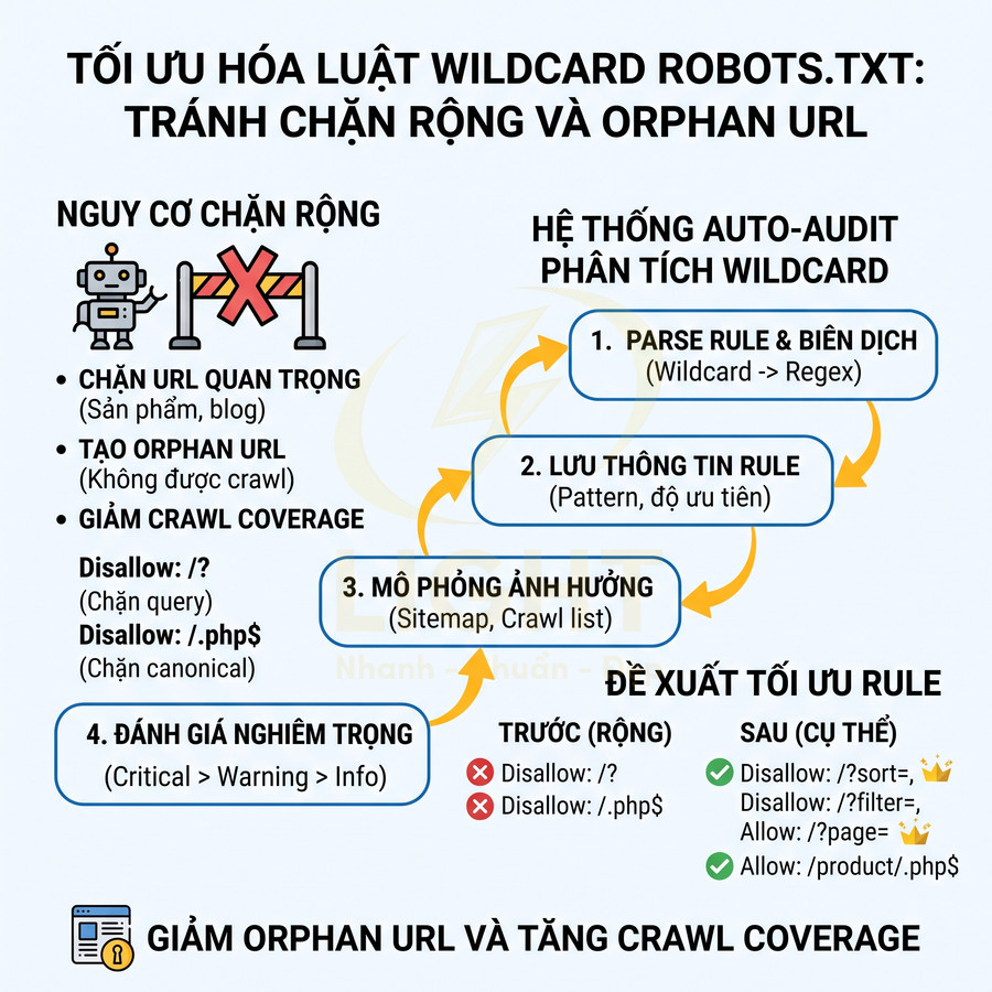Hướng dẫn tối ưu wildcard trong file robots.txt để tránh chặn nhầm URL và giảm orphan URL