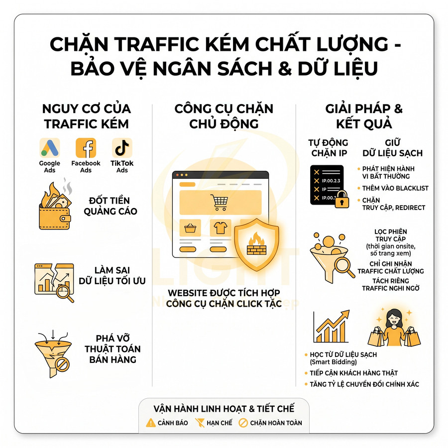 Mô tả giải pháp chặn traffic kém chất lượng bảo vệ ngân sách quảng cáo và dữ liệu website