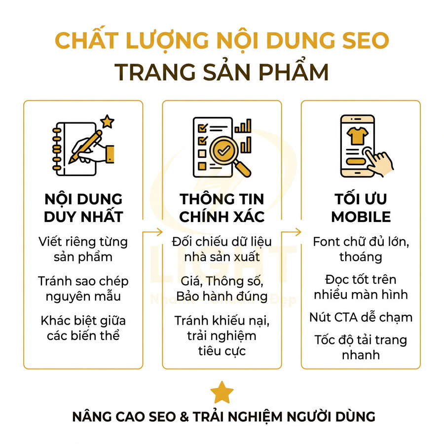 Hướng dẫn tối ưu nội dung SEO cho trang sản phẩm với nội dung độc nhất, thông tin chính xác và thân thiện mobile