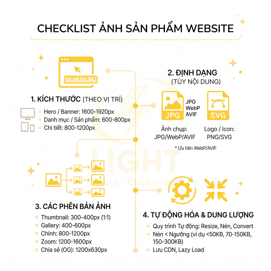 Checklist tối ưu ảnh sản phẩm cho website với hướng dẫn kích thước, định dạng, phiên bản và dung lượng