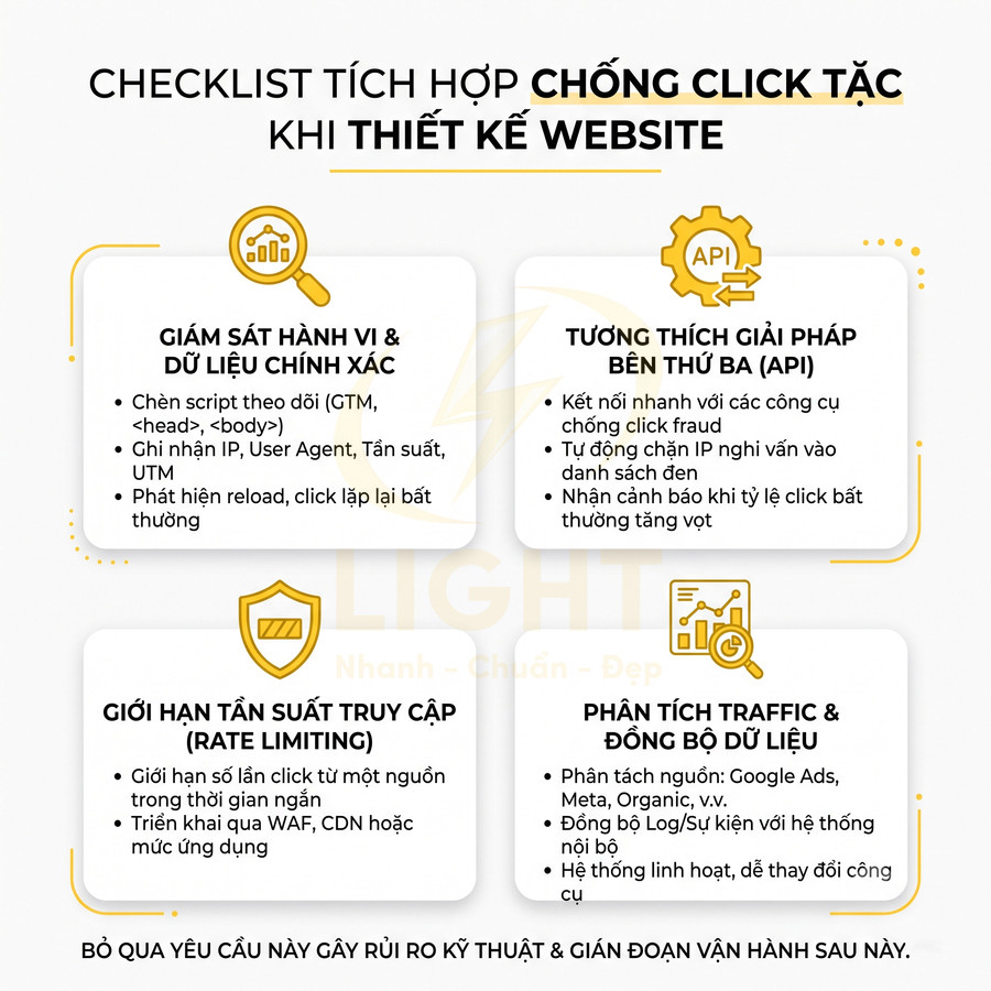 Checklist tích hợp chống click tặc khi thiết kế website với 4 nhóm giải pháp bảo vệ quảng cáo