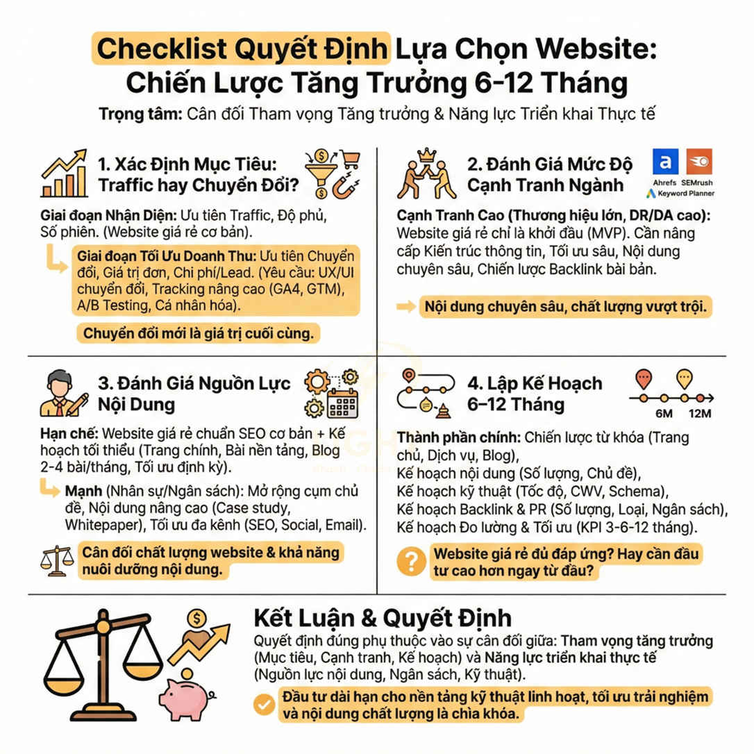 Checklist quyết định lựa chọn website và chiến lược tăng trưởng 6-12 tháng cho doanh nghiệp