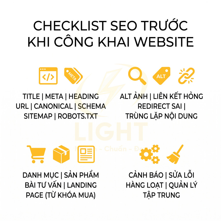 Checklist SEO trước khi công khai website với các hạng mục tối ưu onpage và kỹ thuật