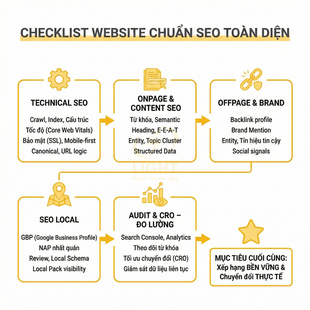 Checklist website chuẩn SEO gồm những hạng mục nào?