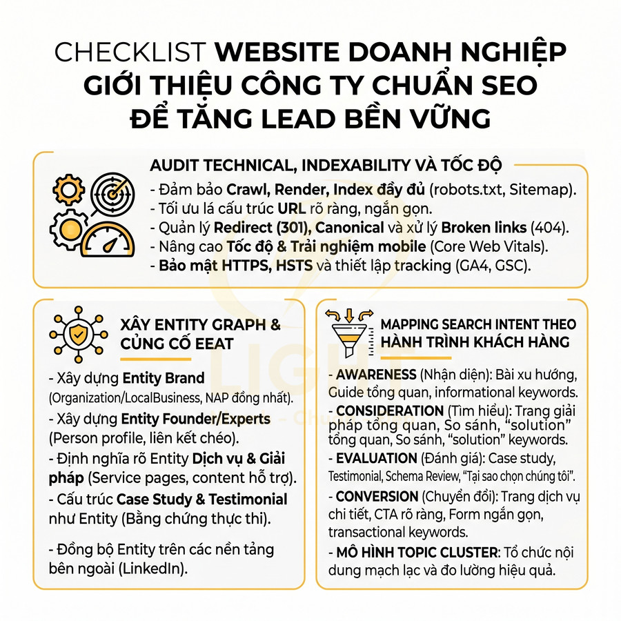Checklist tối ưu SEO cho website doanh nghiệp giới thiệu công ty để tăng lead bền vững
