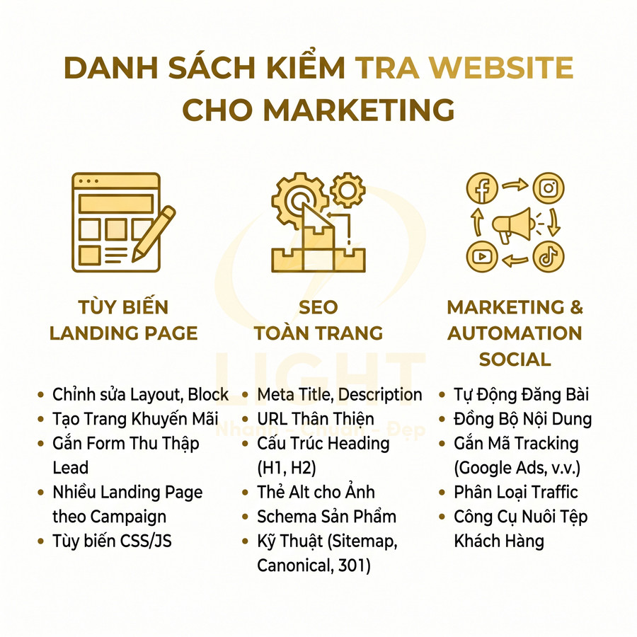 Danh sách kiểm tra tối ưu website cho marketing với tùy biến landing page, SEO onpage và marketing automation