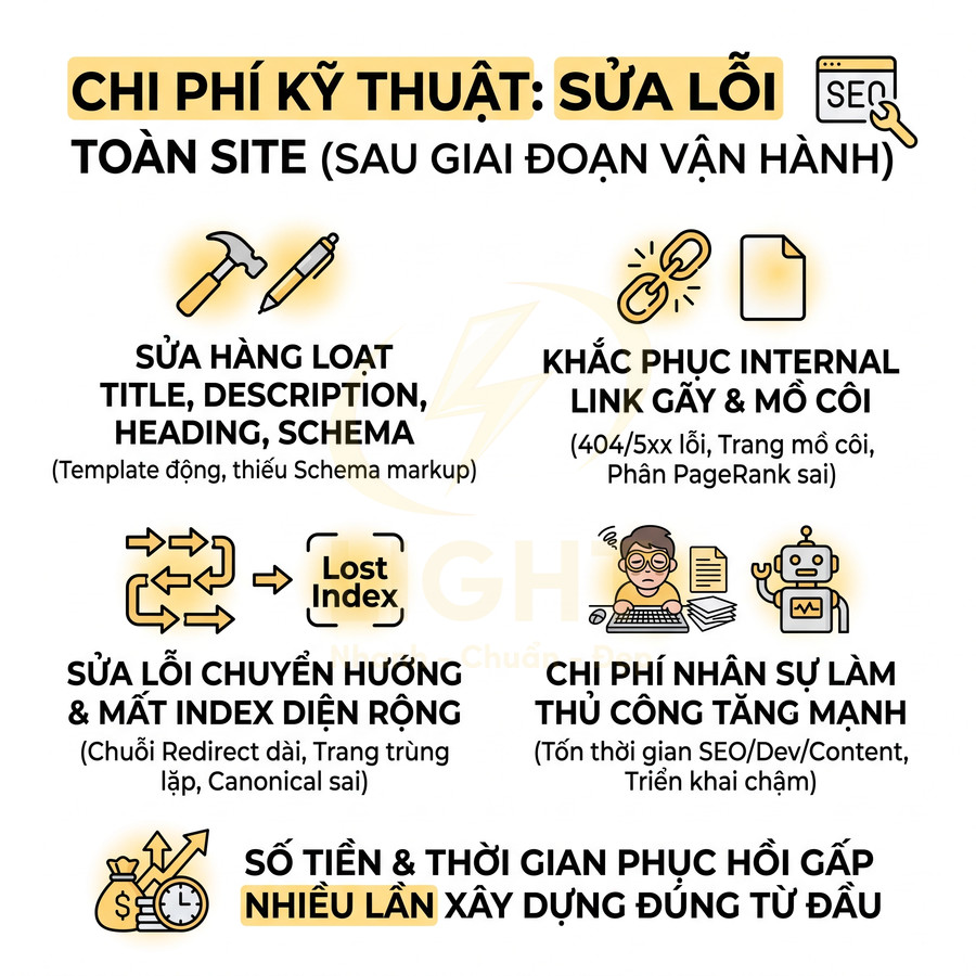 Chi phí kỹ thuật sửa lỗi SEO toàn site và hậu quả khi phải khắc phục sau giai đoạn vận hành