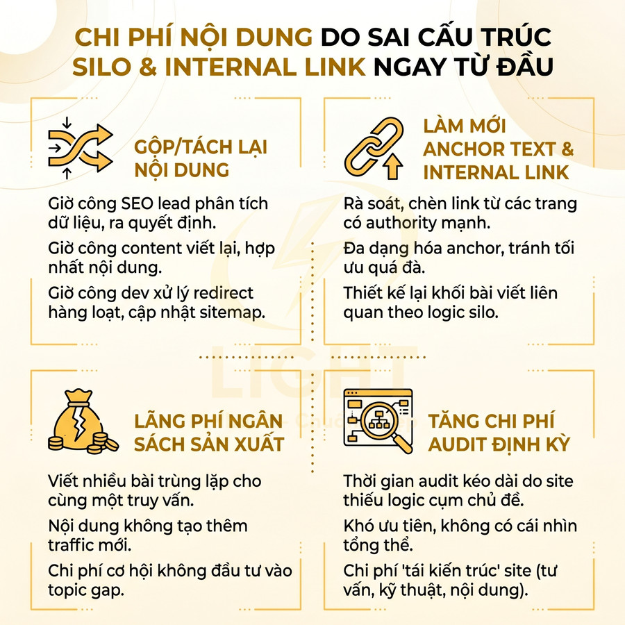 Chi phí nội dung do sai cấu trúc silo và internal link, các hạng mục tối ưu SEO onpage chi tiết