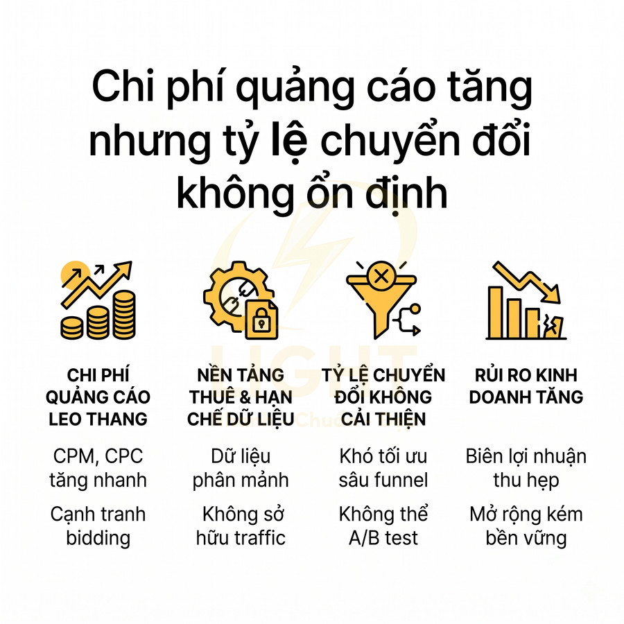 Chi phí quảng cáo tăng nhưng tỷ lệ chuyển đổi không ổn định và rủi ro kinh doanh leo thang