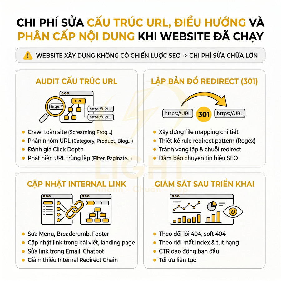 Chi phí sửa cấu trúc URL, điều hướng và phân cấp nội dung SEO cho website đã chạy