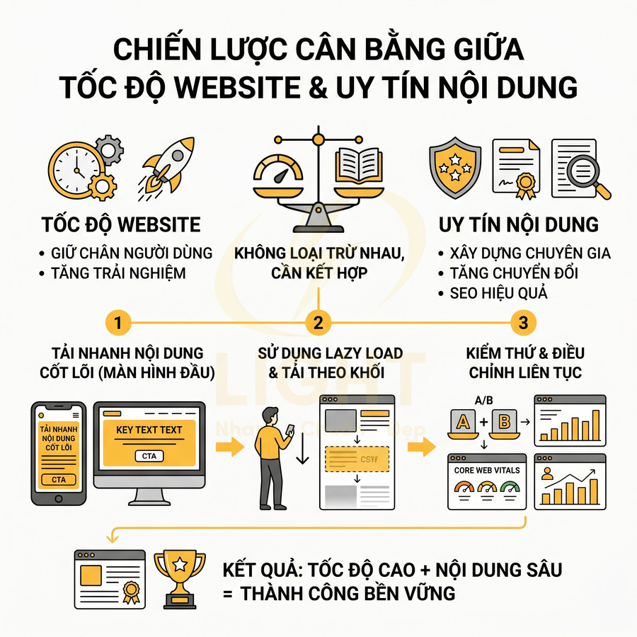 Chiến lược cân bằng tốc độ website và uy tín nội dung với các bước tối ưu tải trang và kiểm thử liên tục