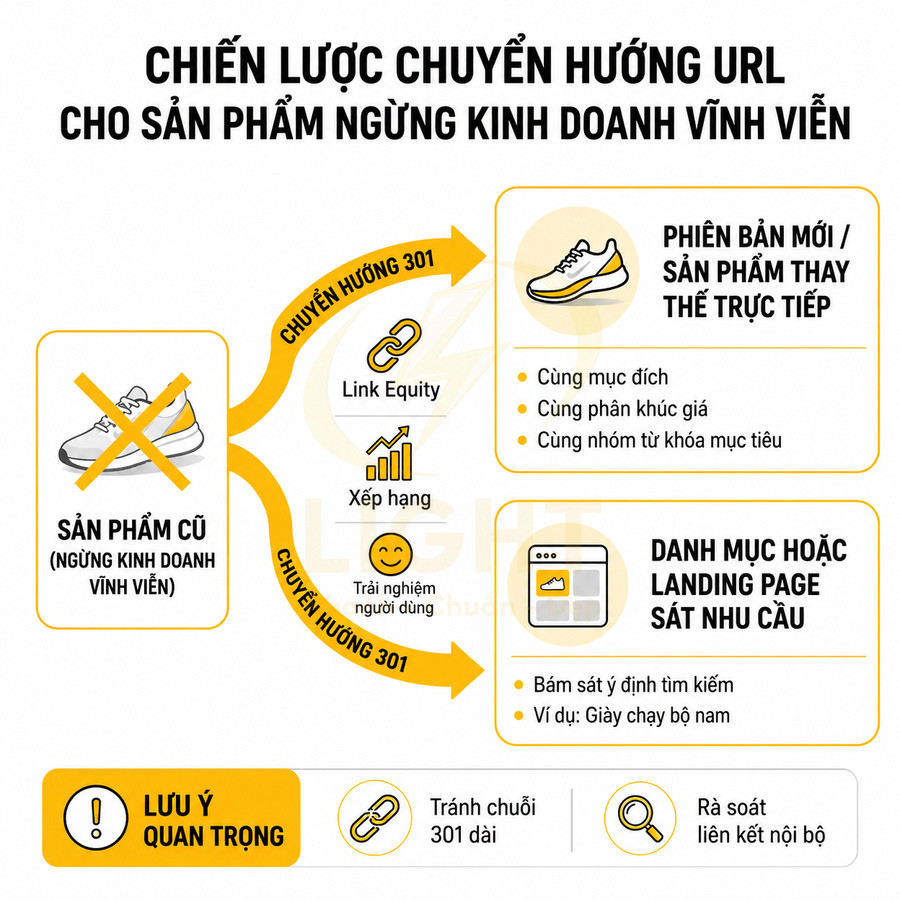 Chiến lược chuyển hướng URL 301 cho sản phẩm giày thể thao ngừng kinh doanh vĩnh viễn
