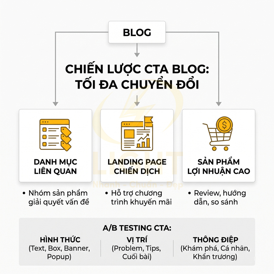 Chiến lược CTA blog tối đa chuyển đổi với danh mục liên quan, landing page chiến dịch và sản phẩm lợi nhuận cao