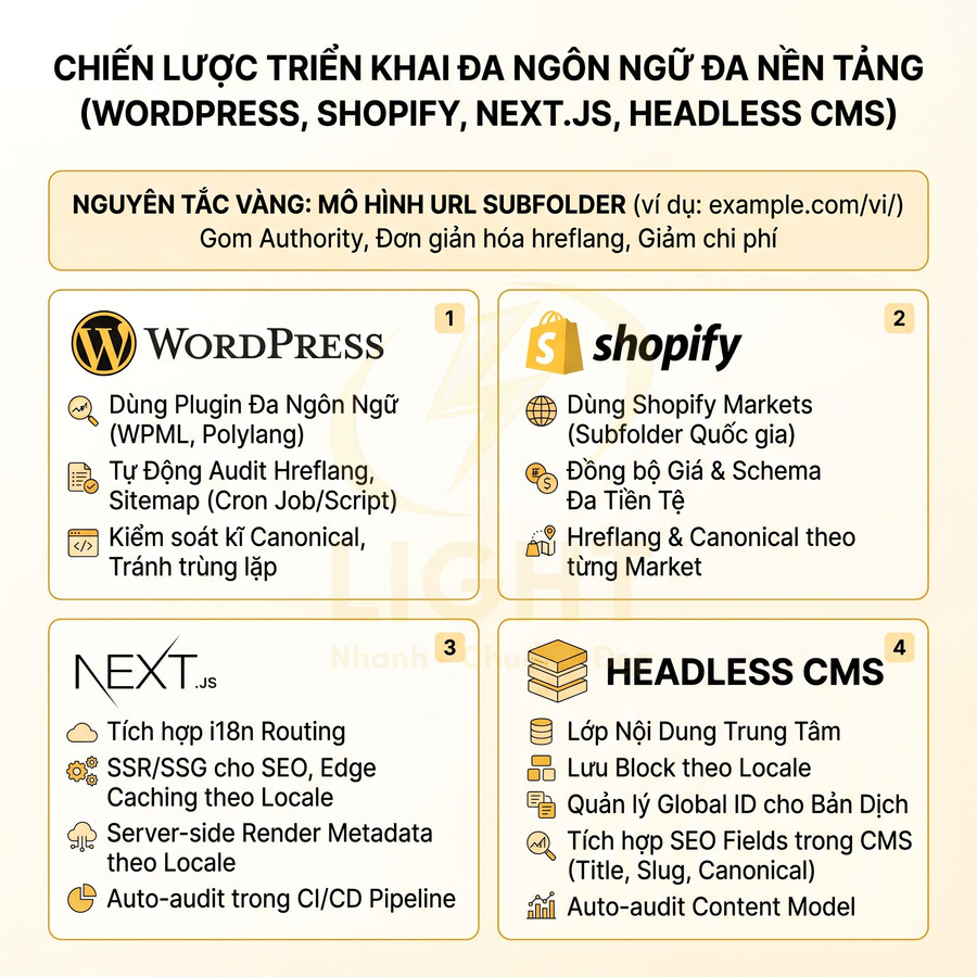 Chiến lược triển khai website đa ngôn ngữ trên WordPress, Shopify, Next.js và Headless CMS tối ưu SEO