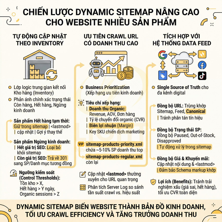 Chiến lược dynamic sitemap nâng cao cho website nhiều sản phẩm, tối ưu crawl và tăng trưởng doanh thu
