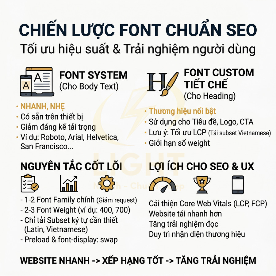 Chiến lược chọn font chữ chuẩn SEO tối ưu tốc độ tải trang và trải nghiệm người dùng cho website