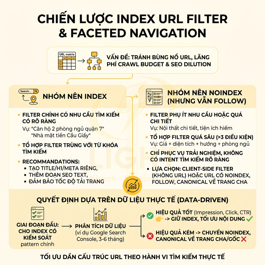 Chiến lược index URL filter và faceted navigation tối ưu cấu trúc URL cho SEO và trải nghiệm tìm kiếm