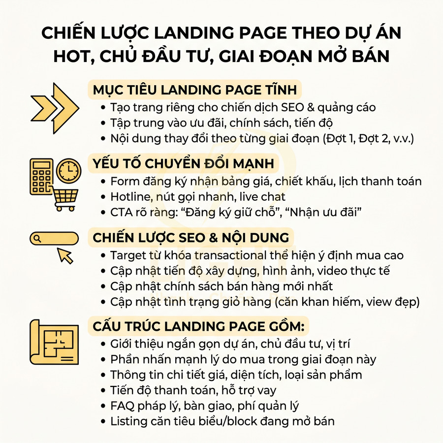 Chiến lược xây dựng landing page bất động sản theo dự án, tối ưu chuyển đổi và SEO