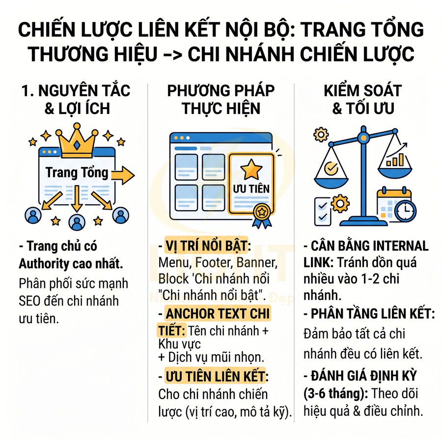 Chiến lược liên kết nội bộ SEO từ trang tổng thương hiệu đến chi nhánh chiến lược, nguyên tắc và cách tối ưu