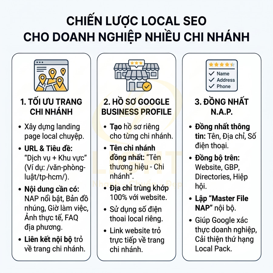 Chiến lược local SEO cho doanh nghiệp nhiều chi nhánh với tối ưu trang chi nhánh, Google Business Profile và đồng nhất NAP