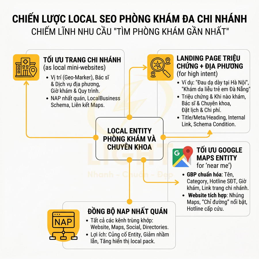 Chiến lược local SEO cho phòng khám đa chi nhánh với tối ưu website, Google Maps và đồng bộ NAP