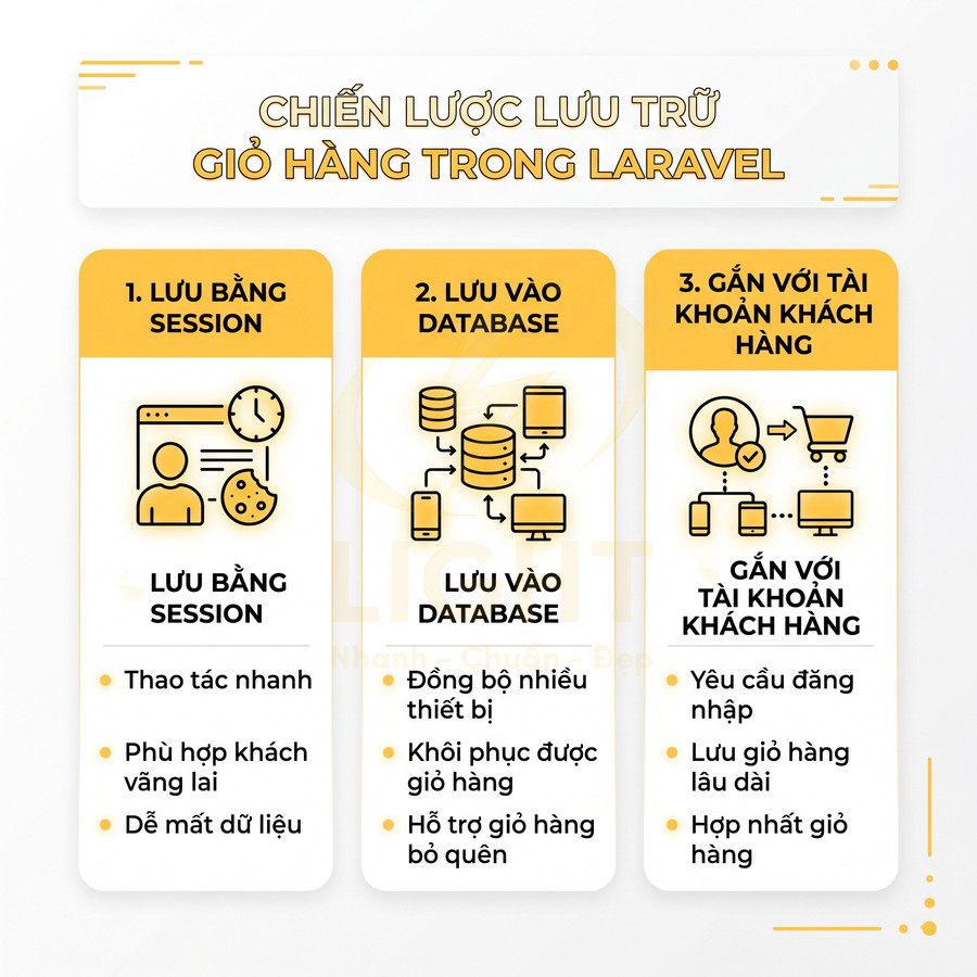 Chiến lược lưu trữ giỏ hàng trong Laravel bằng session database và gắn với tài khoản khách hàng