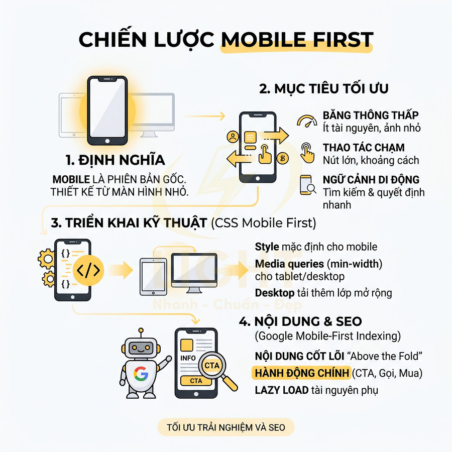 Infographic chiến lược mobile first tối ưu giao diện và nội dung website cho người dùng di động