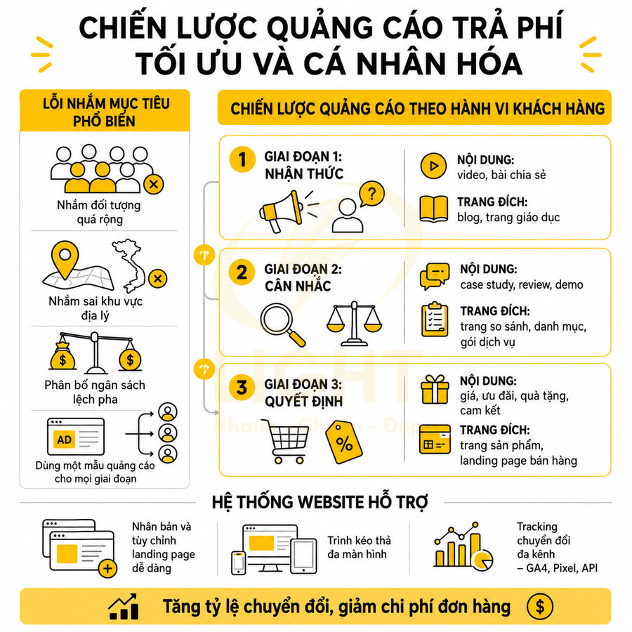 Infographic chiến lược quảng cáo trả phí tối ưu và cá nhân hóa theo hành vi khách hàng