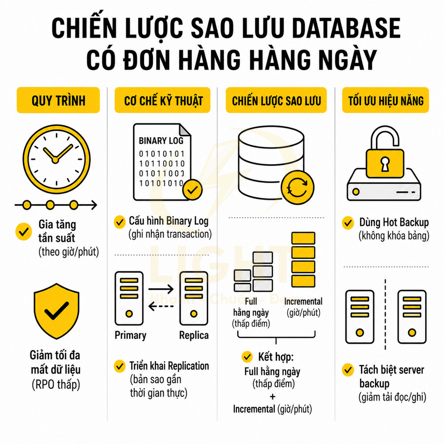 Chiến lược sao lưu database cho hệ thống có đơn hàng hàng ngày với quy trình, kỹ thuật và tối ưu hiệu năng