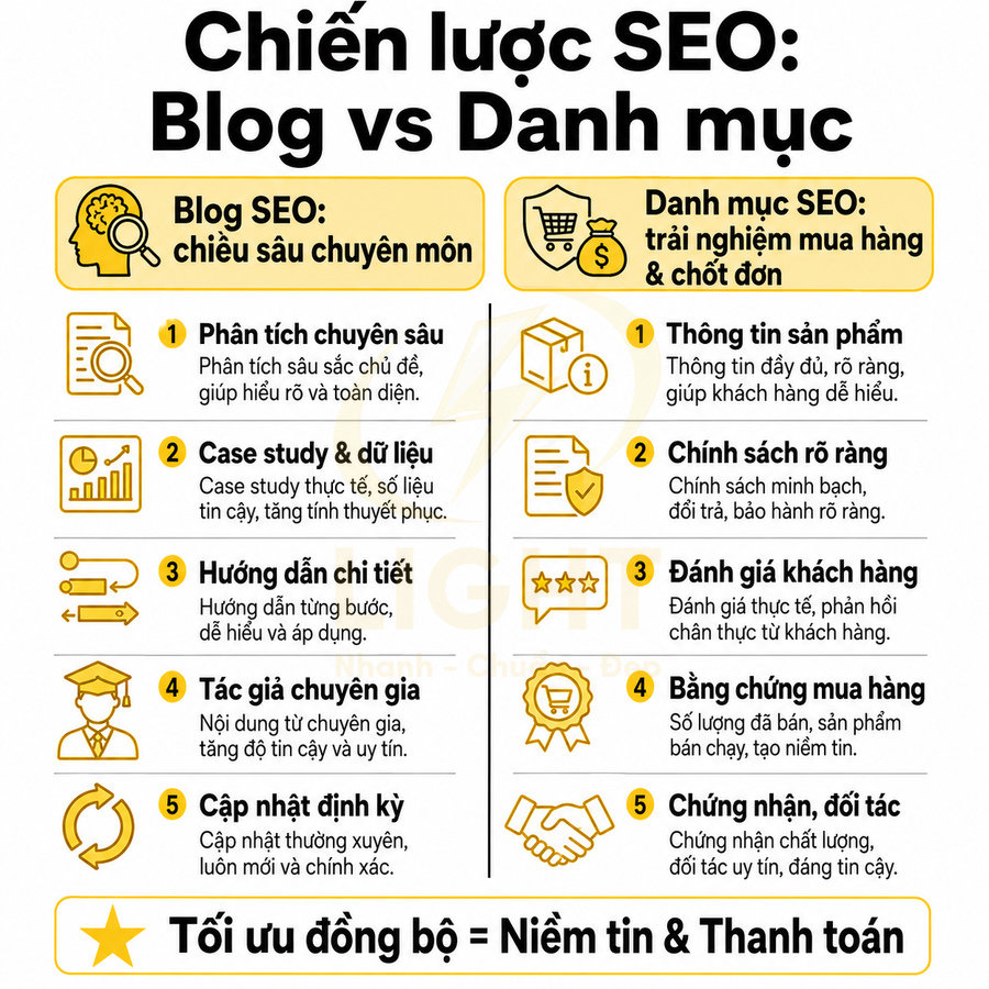 Chiến lược SEO blog và danh mục so sánh nội dung chuyên sâu với tối ưu trải nghiệm mua hàng