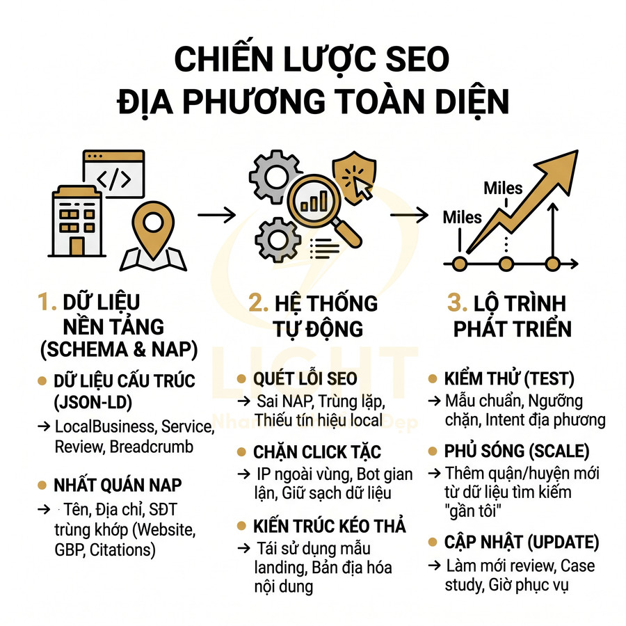 Chiến lược SEO địa phương toàn diện với dữ liệu nền tảng, hệ thống tự động và lộ trình phát triển