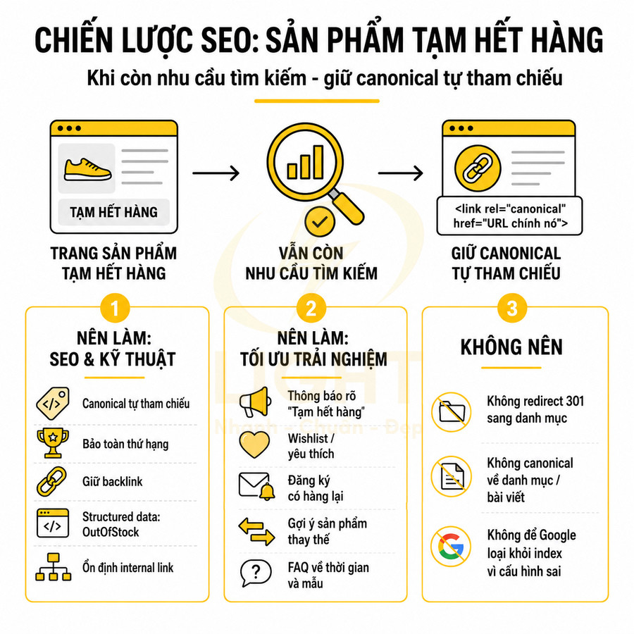 Chiến lược SEO cho trang sản phẩm tạm hết hàng với canonical tự tham chiếu và tối ưu trải nghiệm người dùng