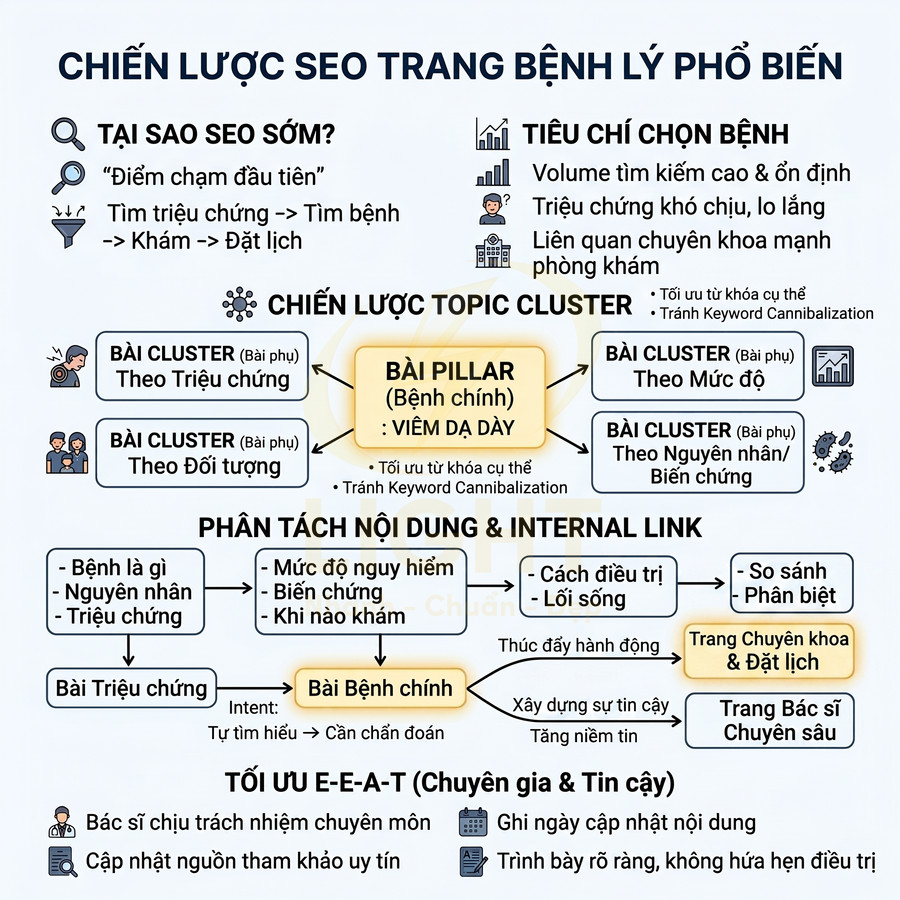Chiến lược SEO cho trang bệnh lý phổ biến với topic cluster và tối ưu E-E-A-T