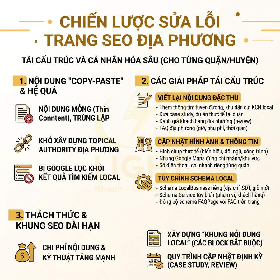 Chiến lược sửa lỗi trang SEO địa phương với giải pháp tái cấu trúc nội dung và tối ưu local SEO