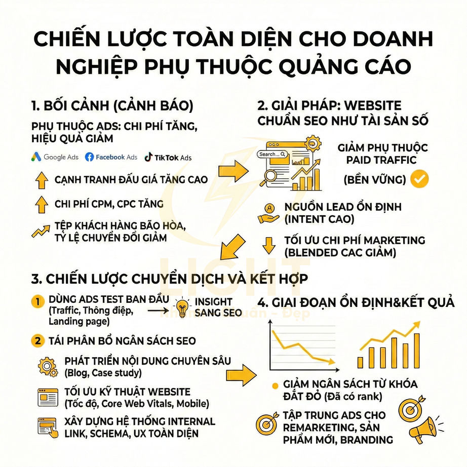 Chiến lược SEO và tối ưu quảng cáo cho doanh nghiệp phụ thuộc Google Ads, Facebook Ads, TikTok Ads