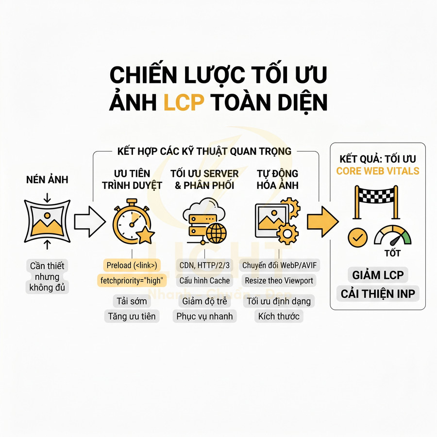 Chiến lược tối ưu ảnh LCP toàn diện với nén ảnh, ưu tiên trình duyệt, tối ưu server và tự động hóa ảnh