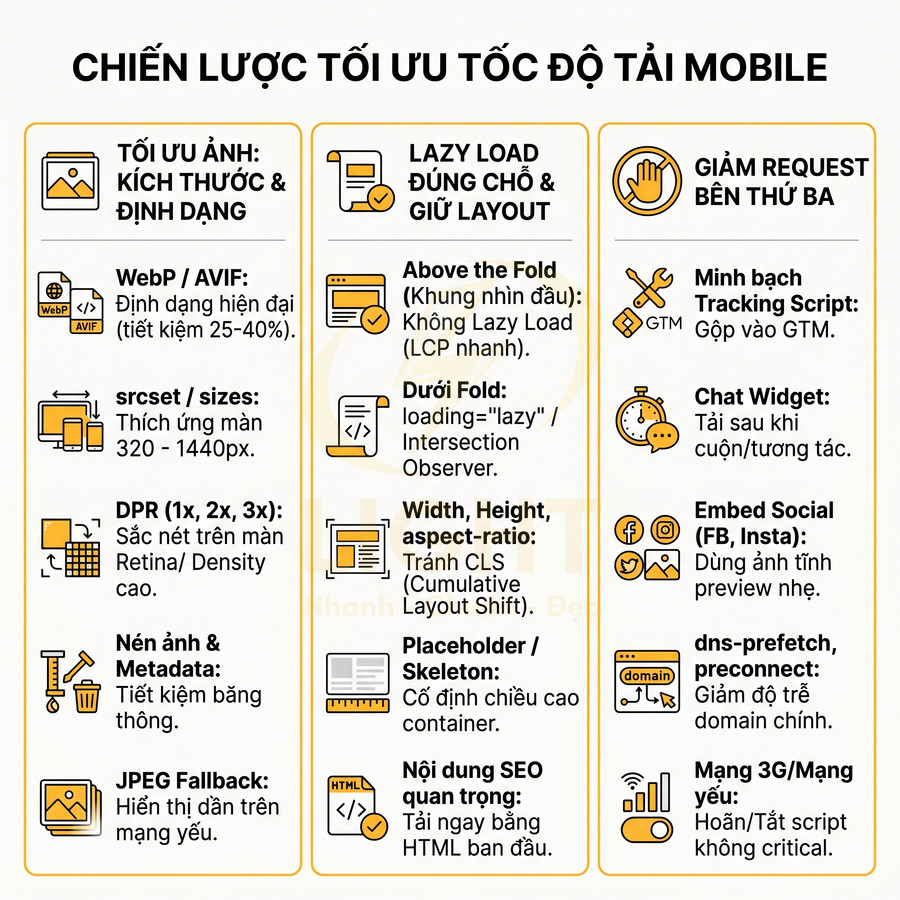 Chiến lược tối ưu tốc độ tải trang mobile với tối ưu ảnh, lazy load, giảm request bên thứ ba