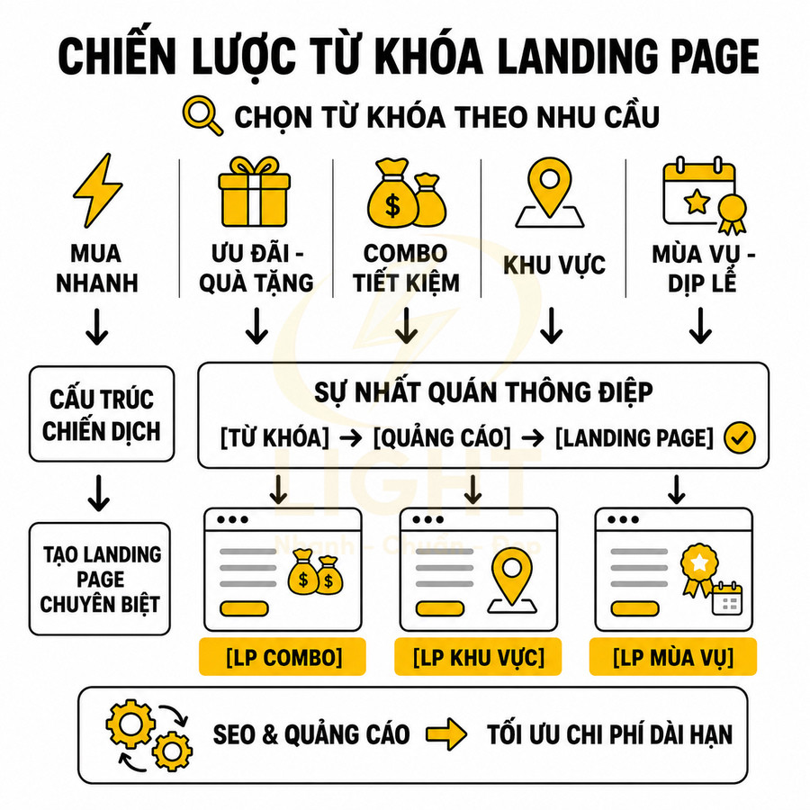 Chiến lược từ khóa landing page theo nhu cầu với cấu trúc chiến dịch và tối ưu SEO quảng cáo