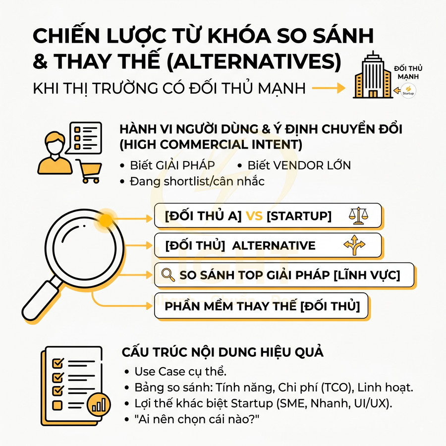 Chiến lược từ khóa so sánh và thay thế khi thị trường có đối thủ mạnh trong marketing SEO