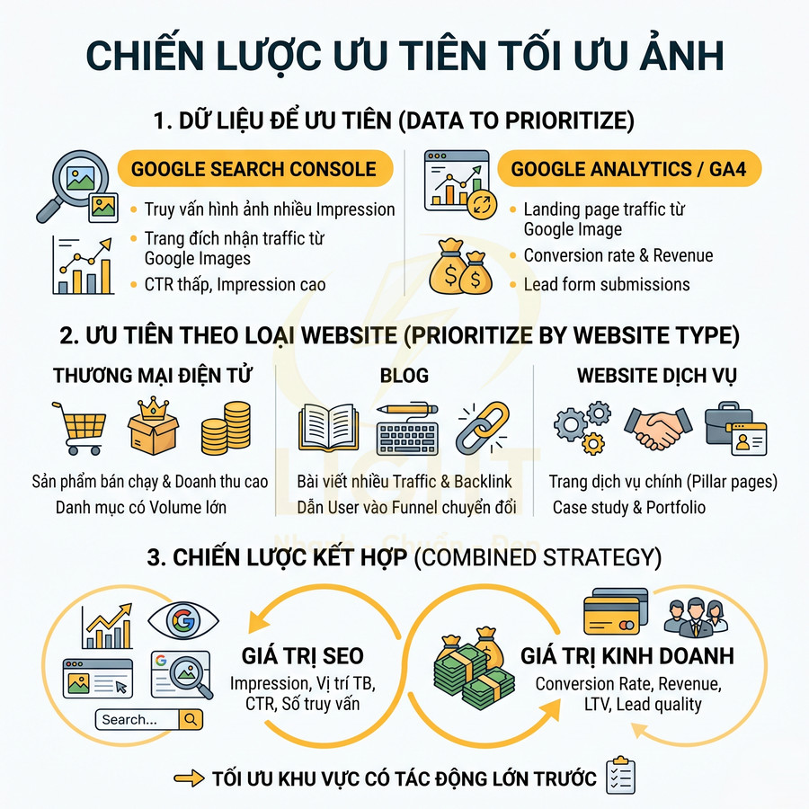 Chiến lược ưu tiên tối ưu hình ảnh SEO theo dữ liệu, loại website và kết hợp giá trị SEO với giá trị kinh doanh