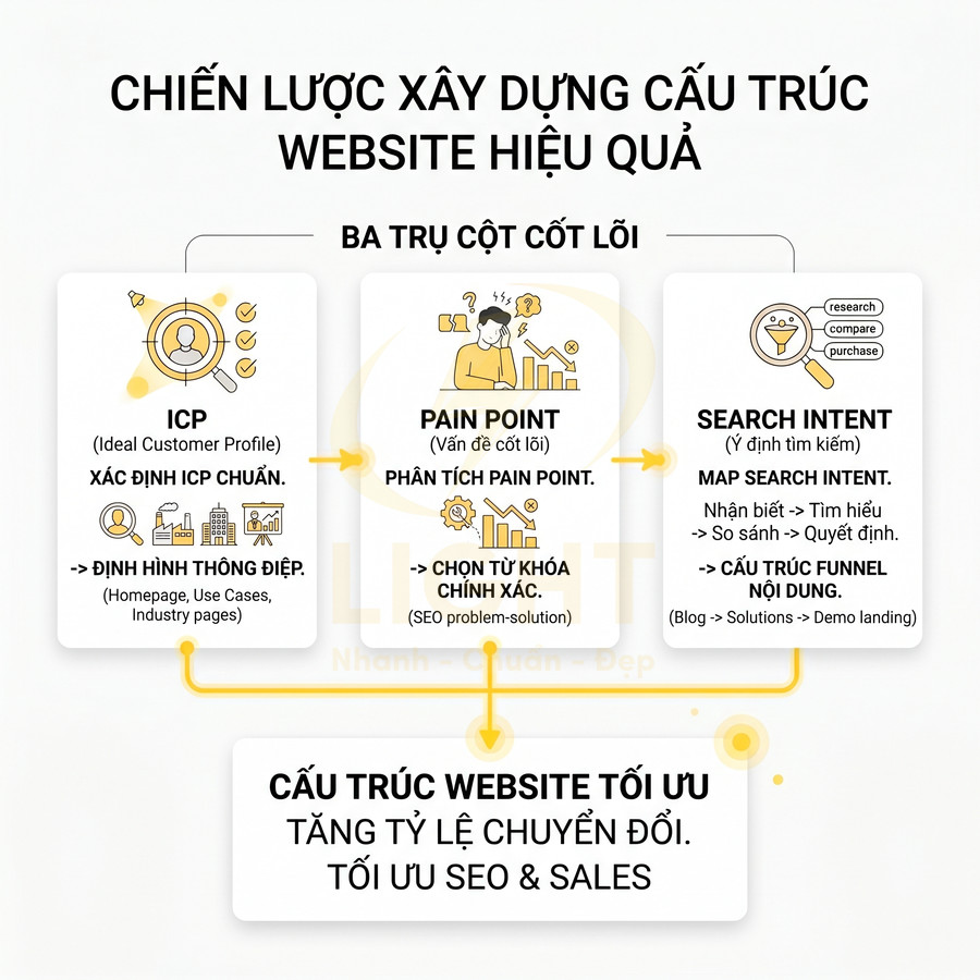 Chiến lược xây dựng cấu trúc website hiệu quả với ICP pain point và search intent tối ưu SEO và chuyển đổi