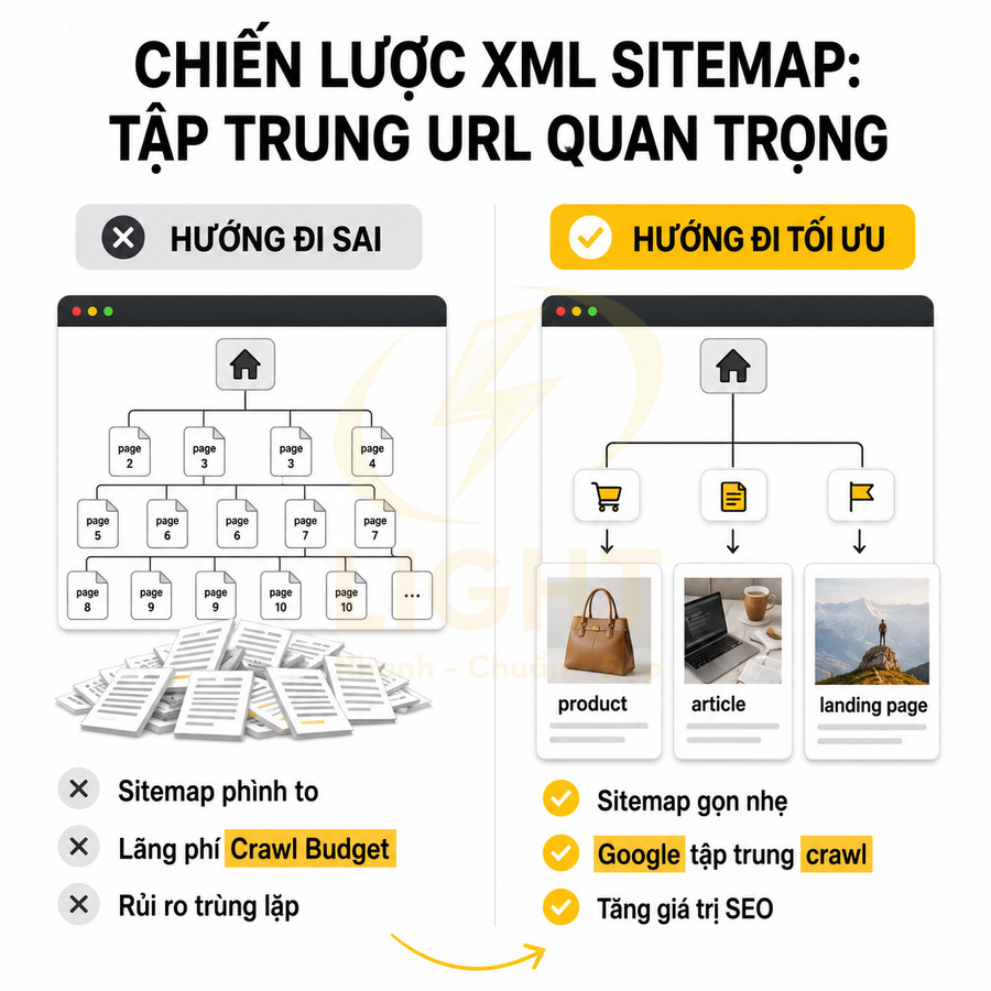 Chiến lược XML sitemap tối ưu tập trung URL quan trọng giúp Google crawl hiệu quả và tăng giá trị SEO
