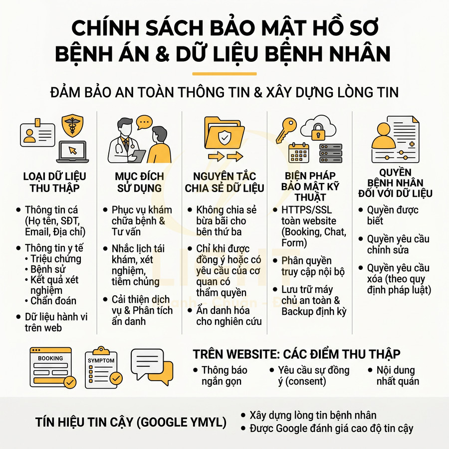 Chính sách bảo mật hồ sơ bệnh án và dữ liệu bệnh nhân với quy định thu thập, sử dụng và bảo vệ thông tin y tế