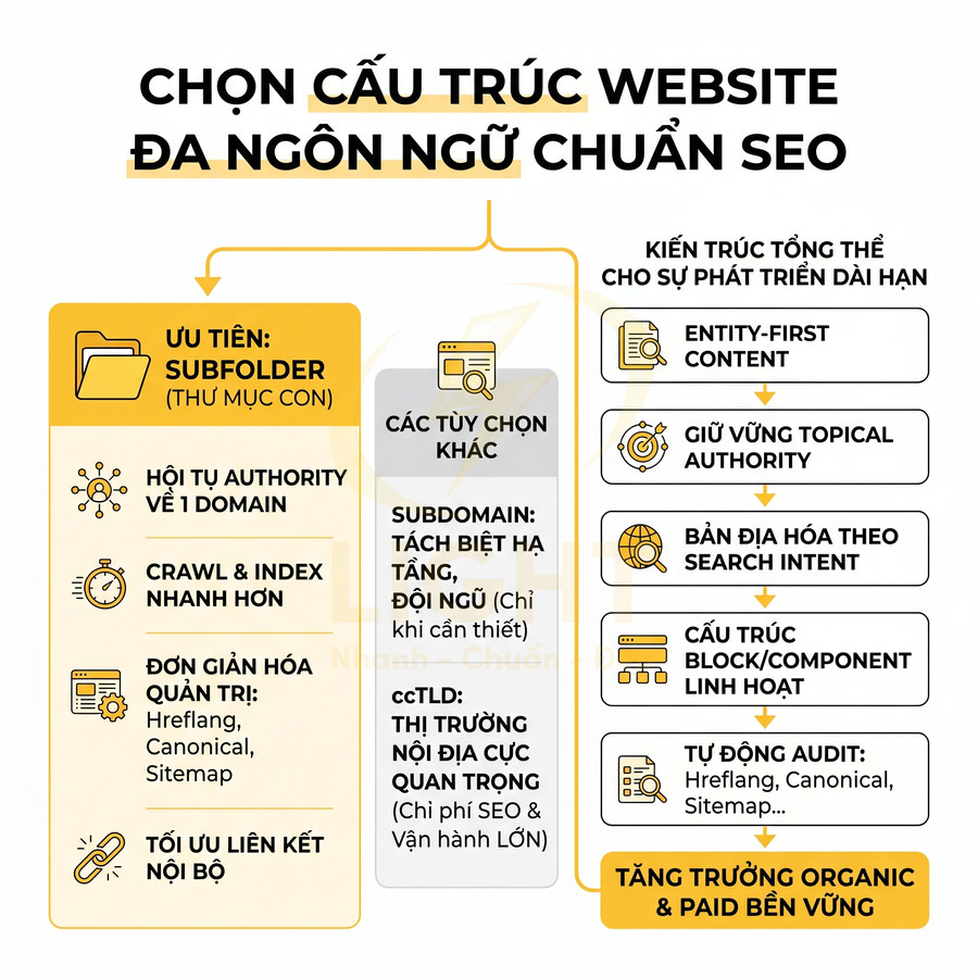 Thiết kế website đa ngôn ngữ chuẩn SEO: nên dùng subfolder hay subdomain?